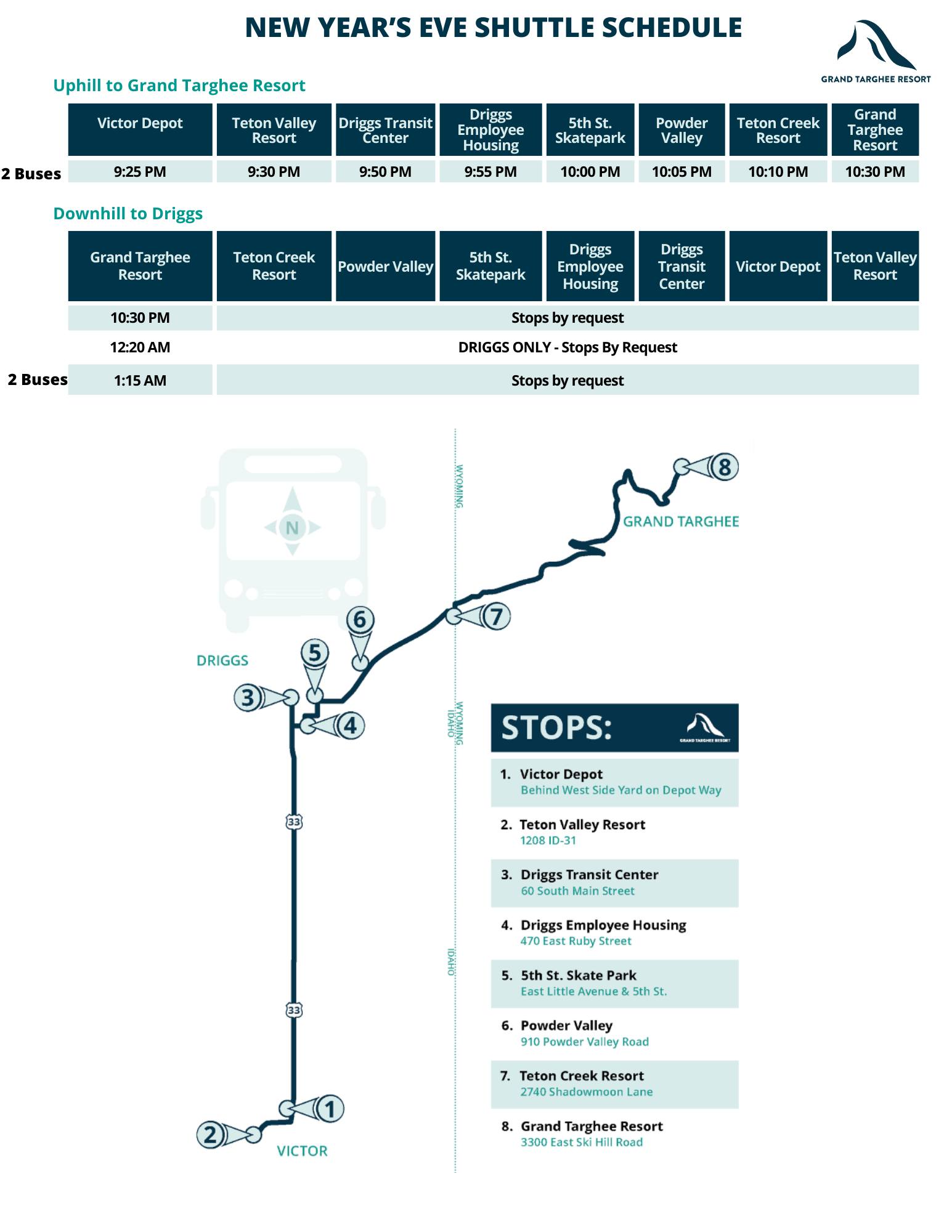 New Years Eve Shuttle Schedule